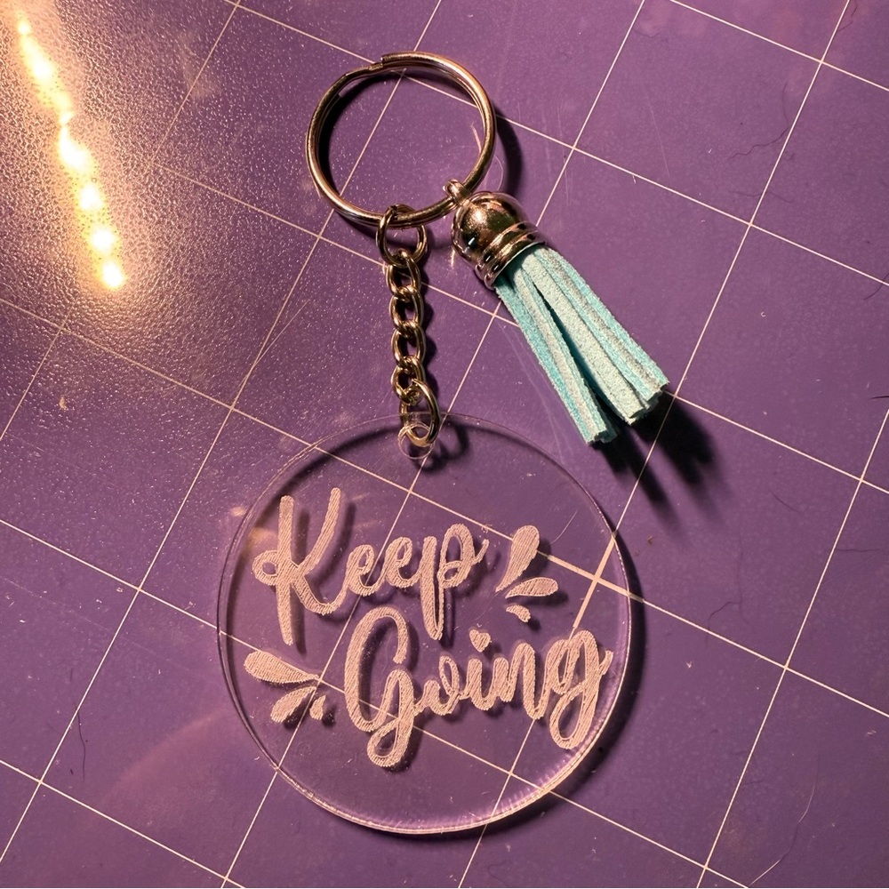 Inspirational Keychain with Blue Tassel